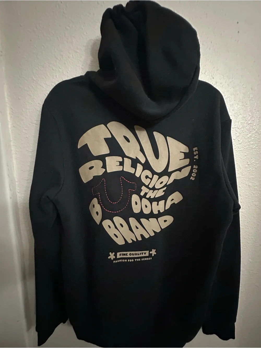 True Religion Black Hoodie with Beige Graphic